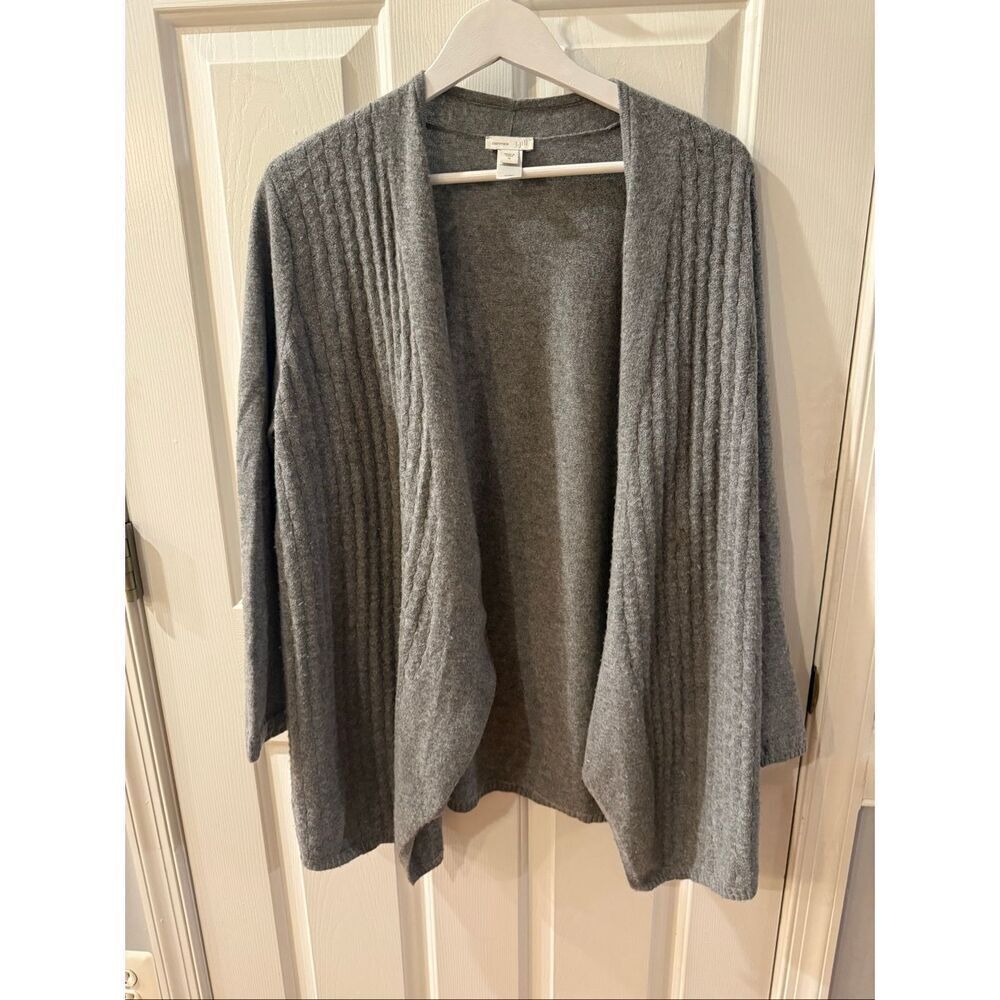 J. Jill Gray 100% Cashmere Open Front Waterfall Cardigan sz M EUC